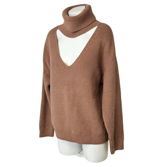 Revolve Lovers + Friends Tove Sweater Size Small Camel Knit V-Neck Mock Neck - Picture 2 of 8